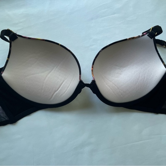 Victoria Secret Very Sexy Satin Plunge Push Up Bra Black Floral Size 34D - Picture 5 of 7